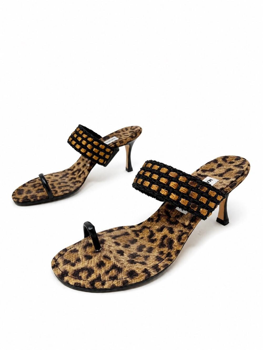 Manolo Blahnik Leopard Print Kitten Heel Sandals Womens Size EU 38